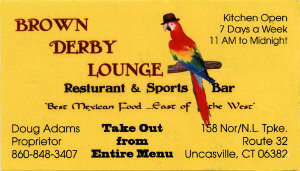 Brown Derby Lounge Business Card