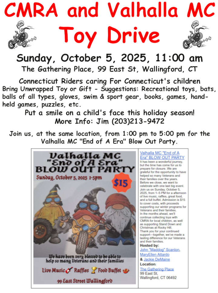2025 CMRA and Valhalla MC Toy Drive